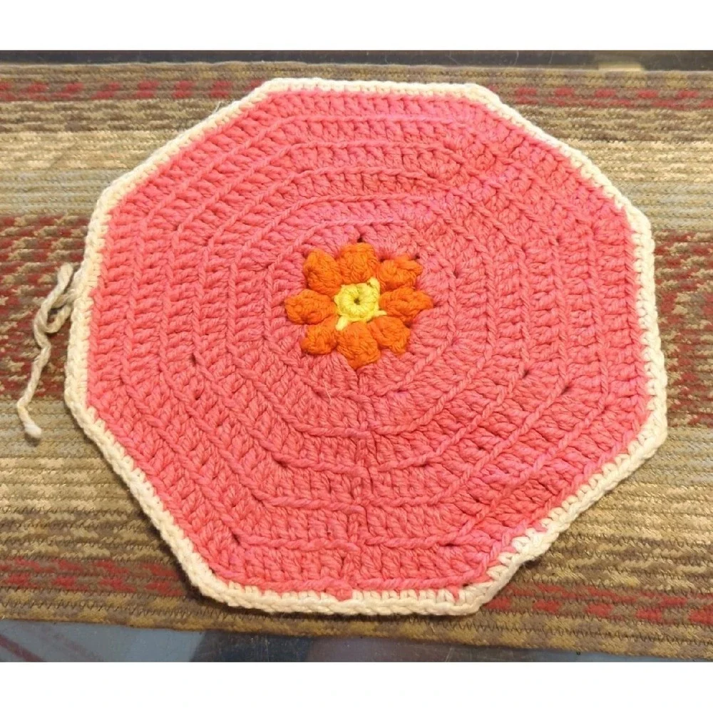 Vintage Crochet Tabletop Colorful Counter Doile Trivet Handmade By Granny